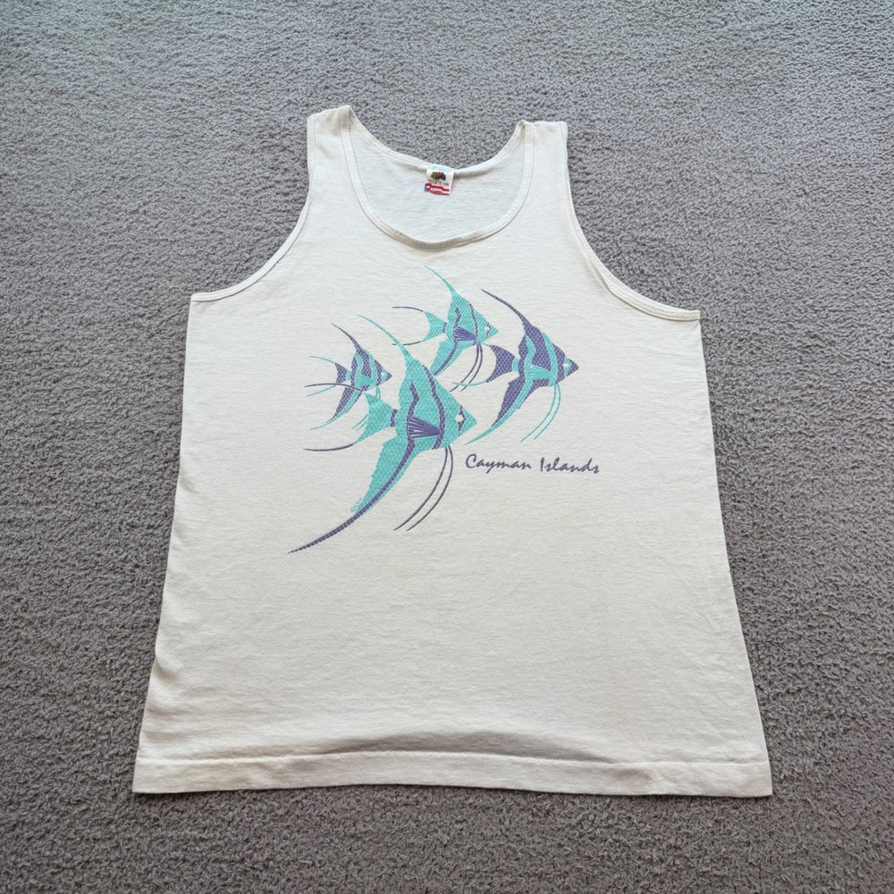 Vintage  Cayman Islands Angelfish Tank Top Mens L Single Stitch Made in USA